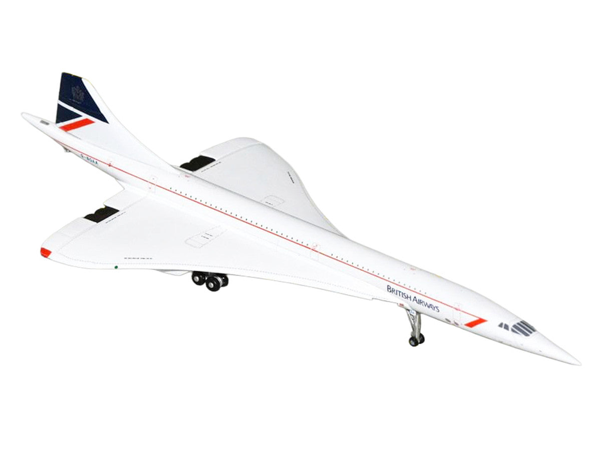 BAC/Aerospatiale Concorde Commercial Aircraft "British Airways" (G-BOAA) White with Red Stripes and Blue Tail 1/400 Diecast Model Airplane by GeminiJets GeminiJets