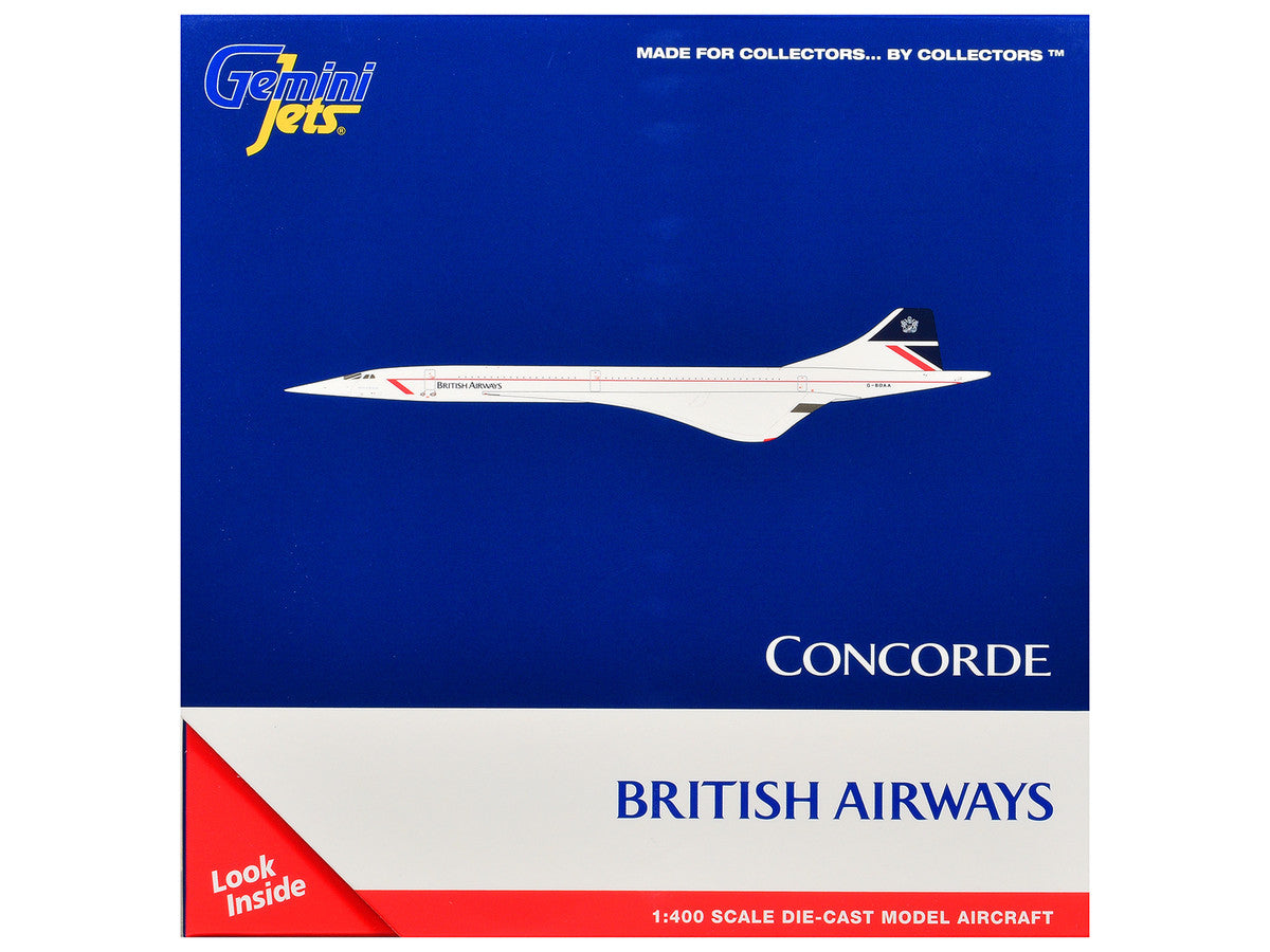 BAC/Aerospatiale Concorde Commercial Aircraft "British Airways" (G-BOAA) White with Red Stripes and Blue Tail 1/400 Diecast Model Airplane by GeminiJets GeminiJets