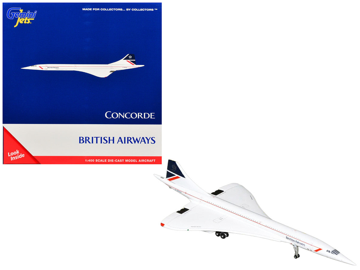BAC/Aerospatiale Concorde Commercial Aircraft "British Airways" (G-BOAA) White with Red Stripes and Blue Tail 1/400 Diecast Model Airplane by GeminiJets GeminiJets