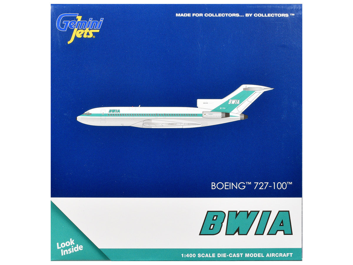 Boeing 727-100 Commercial Aircraft "British West Indian Airways" (9Y-TCO) White with Light Green Stripes 1/400 Diecast Model Airplane by GeminiJets GeminiJets