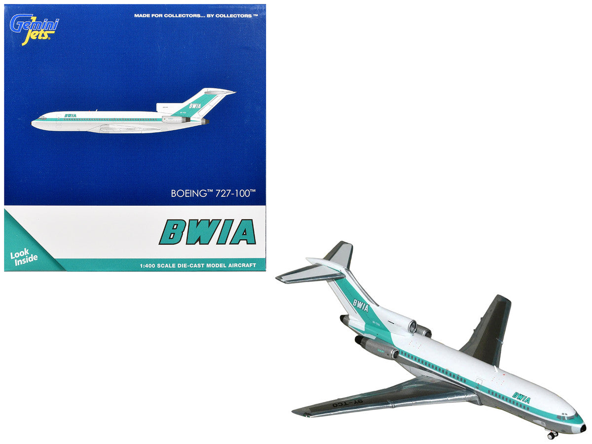 Boeing 727-100 Commercial Aircraft "British West Indian Airways" (9Y-TCO) White with Light Green Stripes 1/400 Diecast Model Airplane by GeminiJets GeminiJets