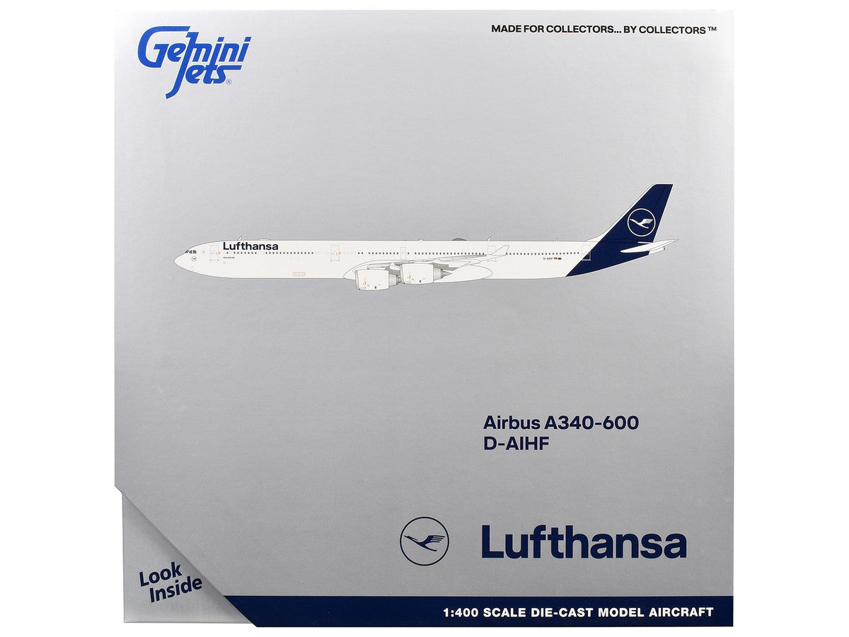 Airbus A340-600 Commercial Aircraft "Lufthansa" (D-AIHF) White with Dark Blue Tail 1/400 Diecast Model Airplane by GeminiJets-2