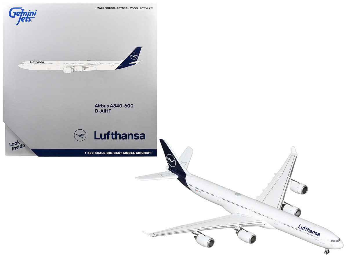 Airbus A340-600 Commercial Aircraft "Lufthansa" (D-AIHF) White with Dark Blue Tail 1/400 Diecast Model Airplane by GeminiJets-0