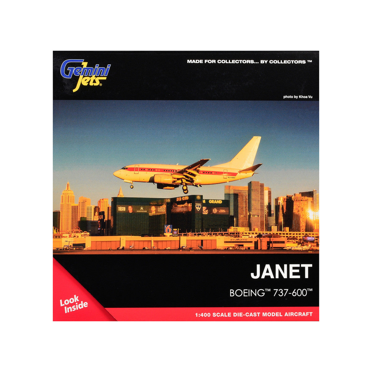 Boeing 737-600 Transport Aircraft "EG&G - Janet Airlines" (N319BD) White with Red Stripes 1/400 Diecast Model Airplane by GeminiJets GeminiJets