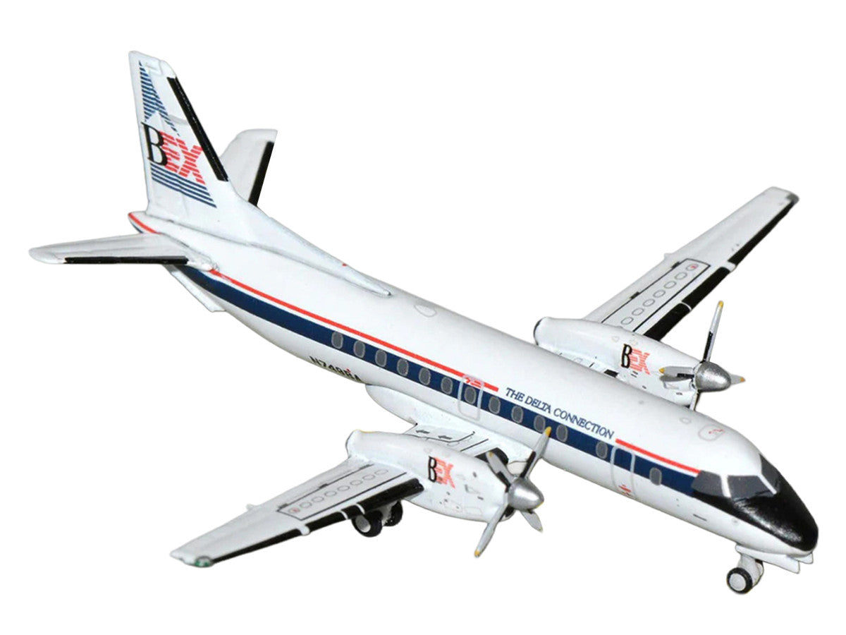 Saab 340A Commercial Aircraft "Business Express Airlines - The Delta Connection" (N749BA) White with Blue and Red Stripes 1/400 Diecast Model by GeminiJets GeminiJets
