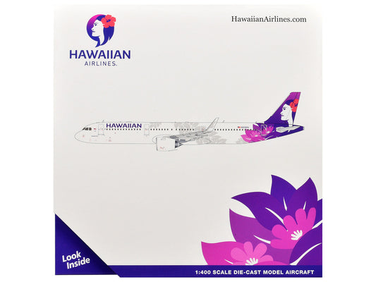 Airbus A321neo Commercial Aircraft "Hawaiian Airlines" (N209HA) White with Purple Tail Graphics 1/400 Diecast Model Airplane by GeminiJets GeminiJets