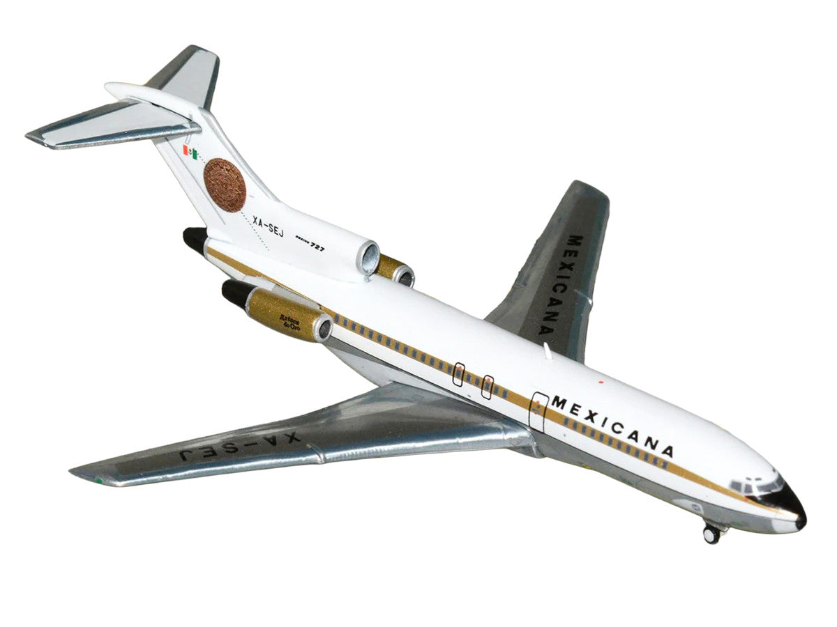 Boeing 727-100 Commercial Aircraft "Mexicana de Aviacion" (XA-SEJ) White with Gold Stripes 1/400 Diecast Model Airplane by GeminiJets-1