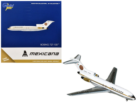 Boeing 727-100 Commercial Aircraft "Mexicana de Aviacion" (XA-SEJ) White with Gold Stripes 1/400 Diecast Model Airplane by GeminiJets GeminiJets