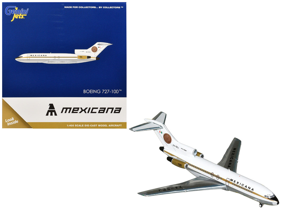 Boeing 727-100 Commercial Aircraft "Mexicana de Aviacion" (XA-SEJ) White with Gold Stripes 1/400 Diecast Model Airplane by GeminiJets-0