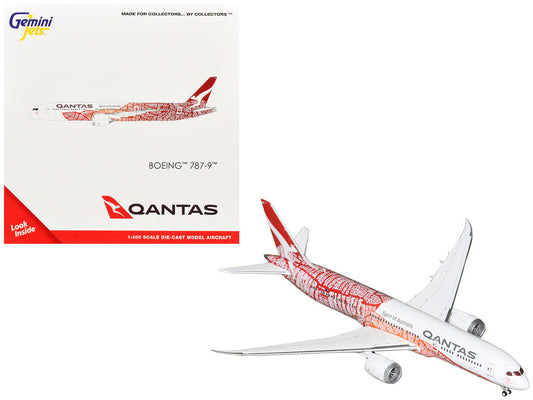 Boeing 787-9 Commercial Aircraft "Qantas - Yam Dreaming" (VH-ZND) White with Red Graphics 1/400 Diecast Model Airplane by GeminiJets GeminiJets