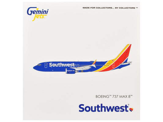 Boeing 737 MAX 8 Commercial Aircraft "Southwest Airlines" (N8788L) Blue with Red and Yellow Stripes 1/400 Diecast Model Airplane by GeminiJets GeminiJets
