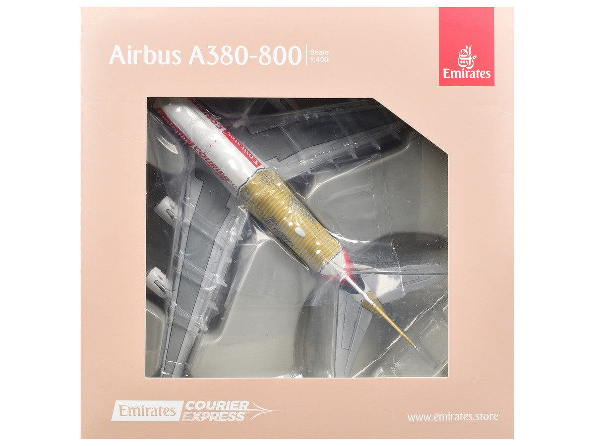 Airbus A380-800 Commercial Aircraft "Emirates Courier Express" (A6-EET) White with Tail Stripes and Package Graphics 1/400 Diecast Model Airplane by GeminiJets GeminiJets