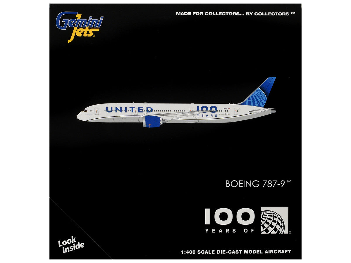 Boeing 787-9 Commercial Aircraft "United Airlines 100 Years" (N61101) White with Blue Tail 1/400 Diecast Model by GeminiJets-2