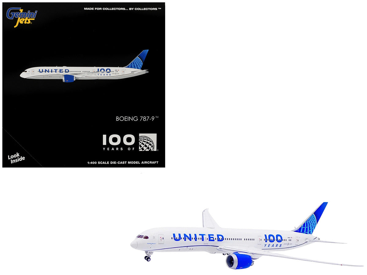 Boeing 787-9 Commercial Aircraft "United Airlines 100 Years" (N61101) White with Blue Tail 1/400 Diecast Model by GeminiJets-0