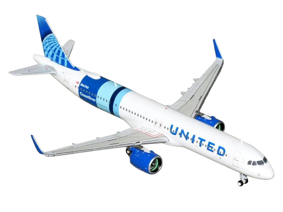 Airbus A321neo Commercial Aircraft "United Airlines Coastliner" (N94750) White with Blue Stripes and Tail 1/400 Diecast Model Airplane by GeminiJets GeminiJets