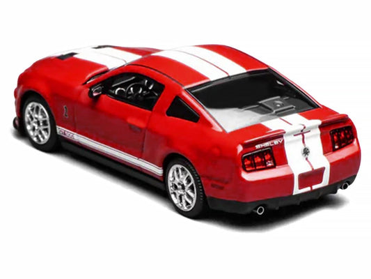2007 Ford Mustang Shelby GT500 Torch Red with White Stripes 1/64 Diecast Model Car by MotorHelix & Greenlight Motorhelix