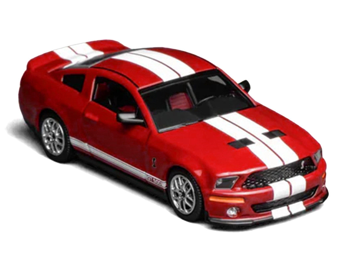 2007 Ford Mustang Shelby GT500 Torch Red with White Stripes 1/64 Diecast Model Car by MotorHelix & Greenlight Motorhelix