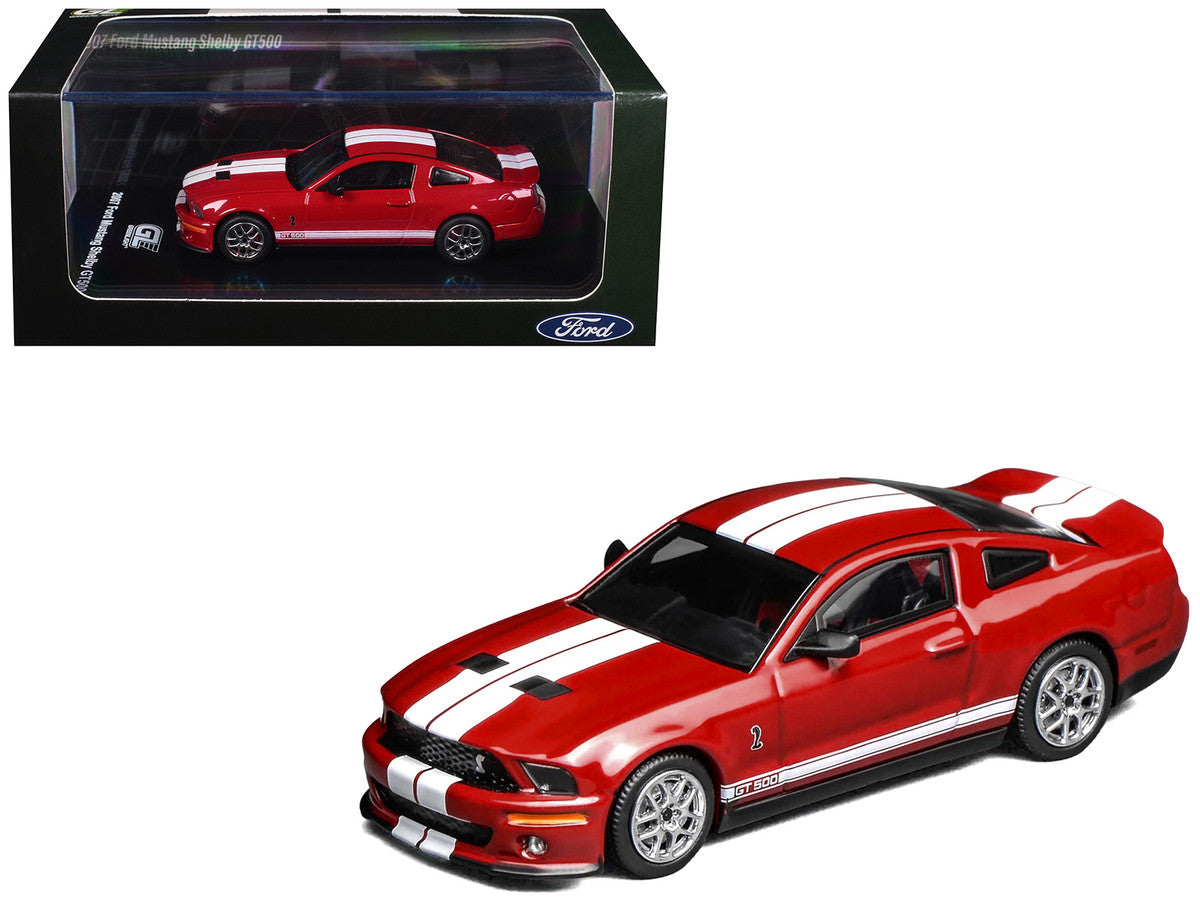 2007 Ford Mustang Shelby GT500 Torch Red with White Stripes 1/64 Diecast Model Car by MotorHelix & Greenlight Motorhelix