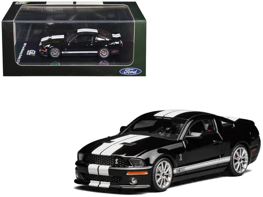2007 Ford Mustang Shelby GT500 Ebony Black with White Stripes 1/64 Diecast Model Car by MotorHelix & Greenlight Motorhelix