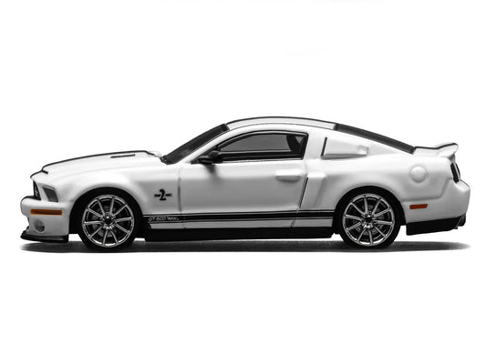 2007 Ford Mustang Shelby GT500 Super Snake Performance White with Matt Black Stripes 1/64 Diecast Model Car by MotorHelix & Greenlight Motorhelix