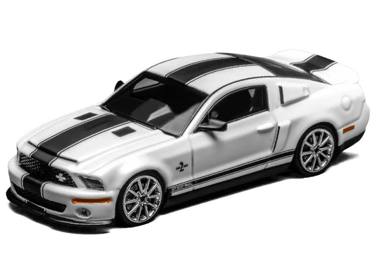 2007 Ford Mustang Shelby GT500 Super Snake Performance White with Matt Black Stripes 1/64 Diecast Model Car by MotorHelix & Greenlight Motorhelix