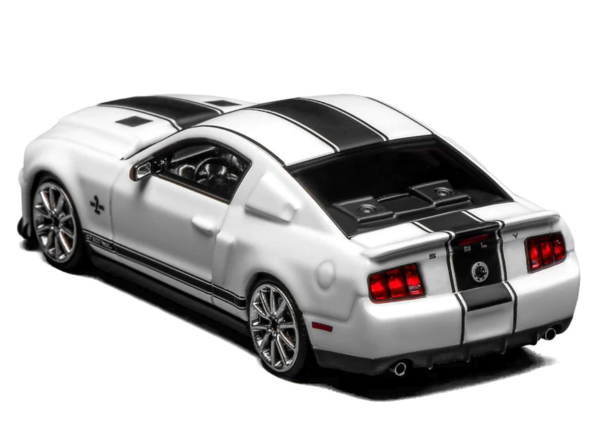 2007 Ford Mustang Shelby GT500 Super Snake Performance White with Matt Black Stripes 1/64 Diecast Model Car by MotorHelix & Greenlight Motorhelix