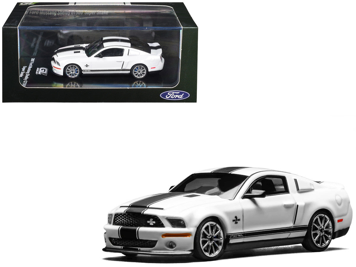 2007 Ford Mustang Shelby GT500 Super Snake Performance White with Matt Black Stripes 1/64 Diecast Model Car by MotorHelix & Greenlight Motorhelix