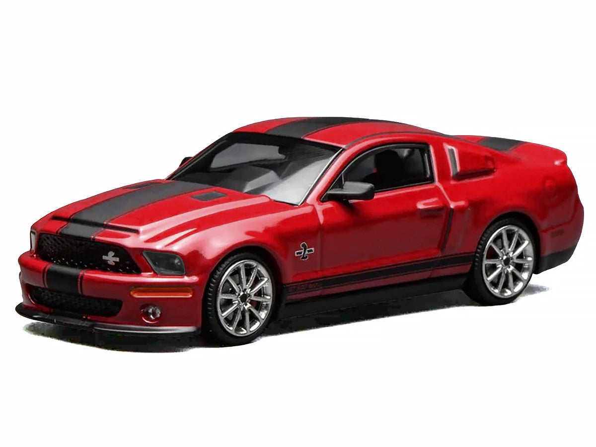 2007 Ford Mustang Shelby GT500 Super Snake Torch Red with Matt Black Stripes 1/64 Diecast Model Car by MotorHelix & Greenlight Motorhelix