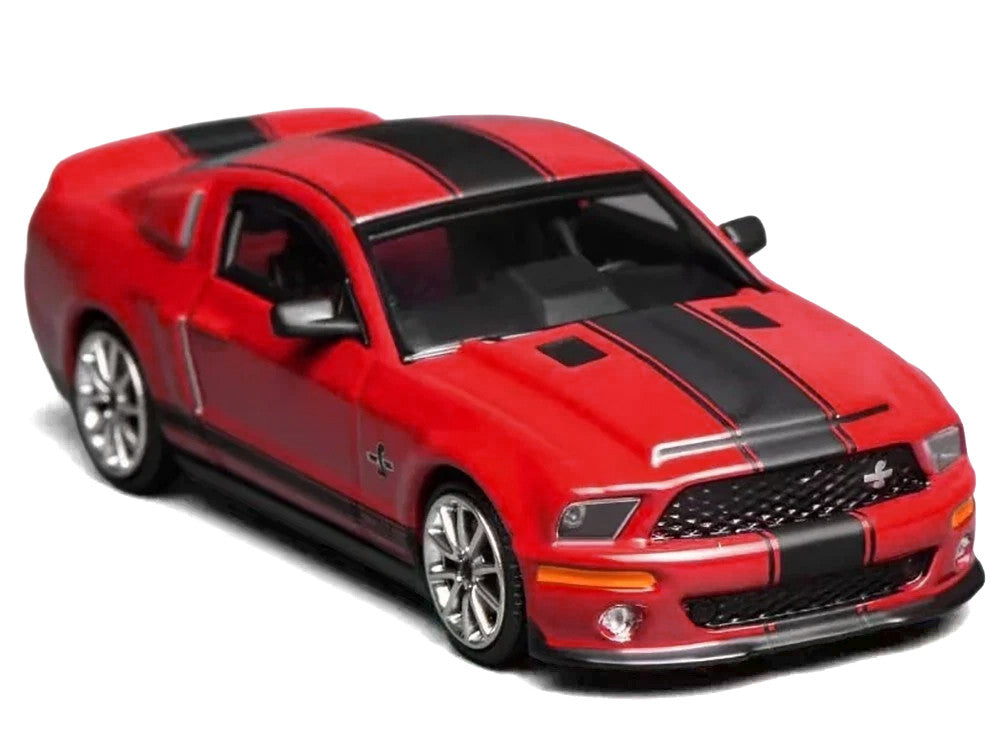 2007 Ford Mustang Shelby GT500 Super Snake Torch Red with Matt Black Stripes 1/64 Diecast Model Car by MotorHelix & Greenlight Motorhelix