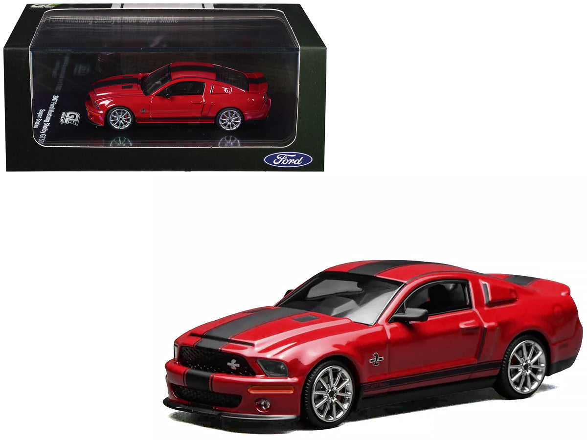2007 Ford Mustang Shelby GT500 Super Snake Torch Red with Matt Black Stripes 1/64 Diecast Model Car by MotorHelix & Greenlight Motorhelix