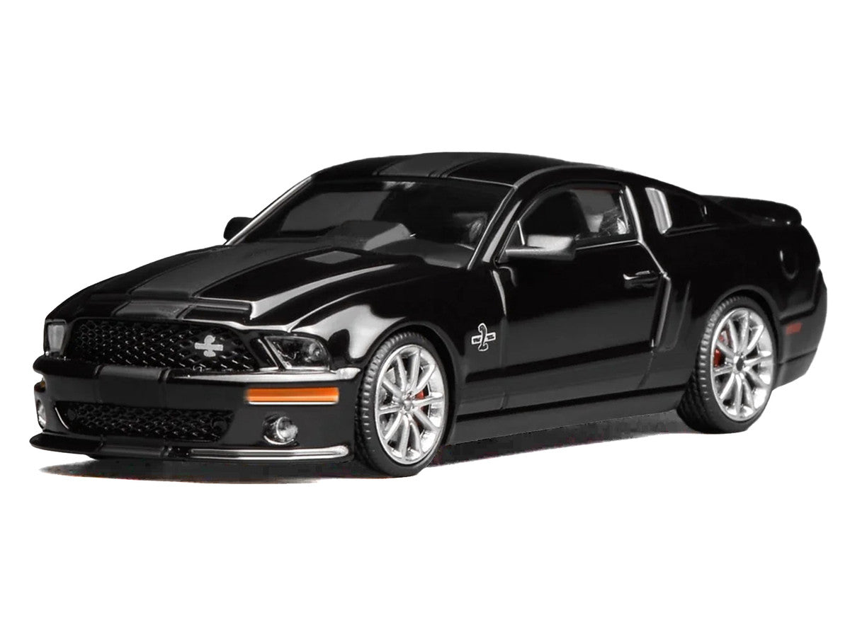 2007 Ford Mustang Shelby GT500 Super Snake Ebony Black with Matt Black Stripes 1/64 Diecast Model Car by MotorHelix & Greenlight Motorhelix