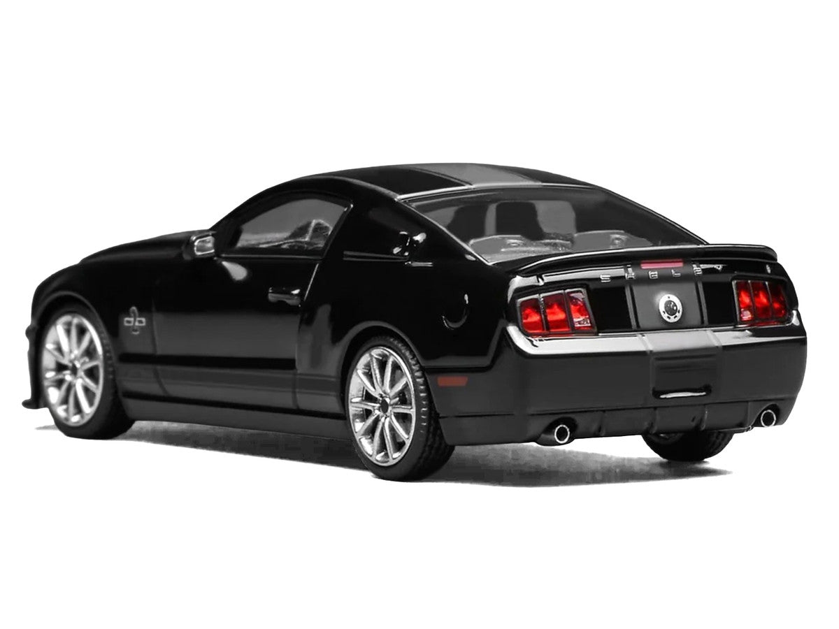 2007 Ford Mustang Shelby GT500 Super Snake Ebony Black with Matt Black Stripes 1/64 Diecast Model Car by MotorHelix & Greenlight Motorhelix