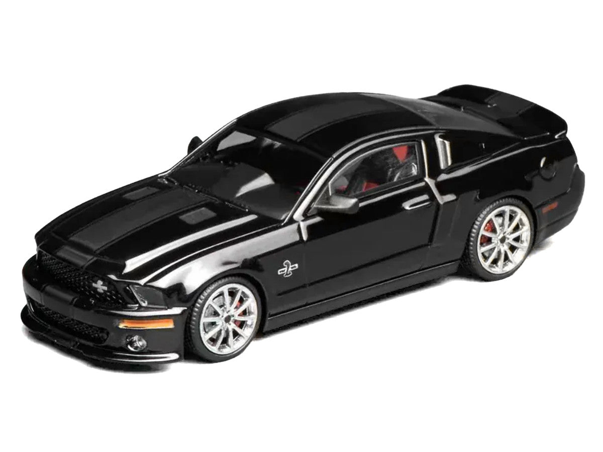 2007 Ford Mustang Shelby GT500 Super Snake Ebony Black with Matt Black Stripes 1/64 Diecast Model Car by MotorHelix & Greenlight Motorhelix