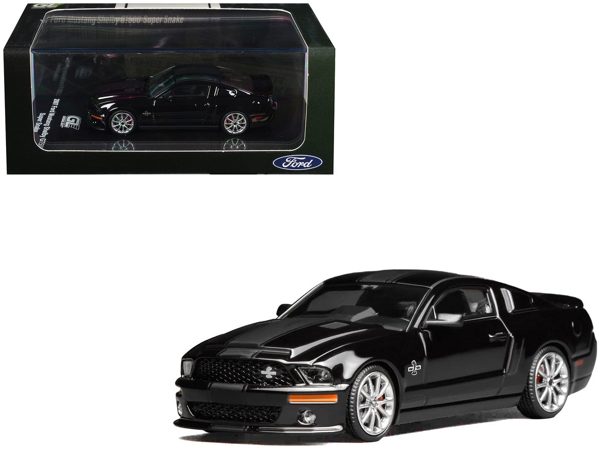 2007 Ford Mustang Shelby GT500 Super Snake Ebony Black with Matt Black Stripes 1/64 Diecast Model Car by MotorHelix & Greenlight Motorhelix