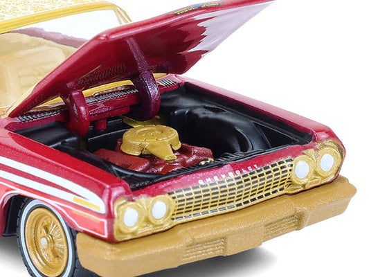 1963 Chevrolet Impala Lowrider "Michael Heralda Special Edition" Red Metallic with Cream Top and Interior with Gold Graphics "Hobby Exclusive" Series 1/64 Diecast Model Car by Greenlight Greenlight