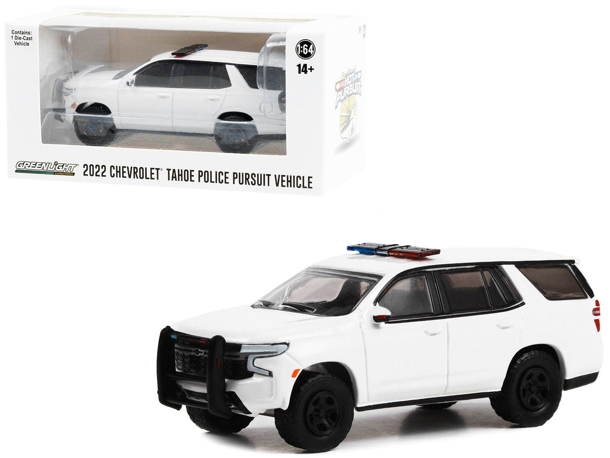 2022 Chevrolet Tahoe Police Pursuit Vehicle (PPV) White with Light Bar "Hot Pursuit" "Hobby Exclusive" Series 1/64 Diecast Model Car by Greenlight Greenlight