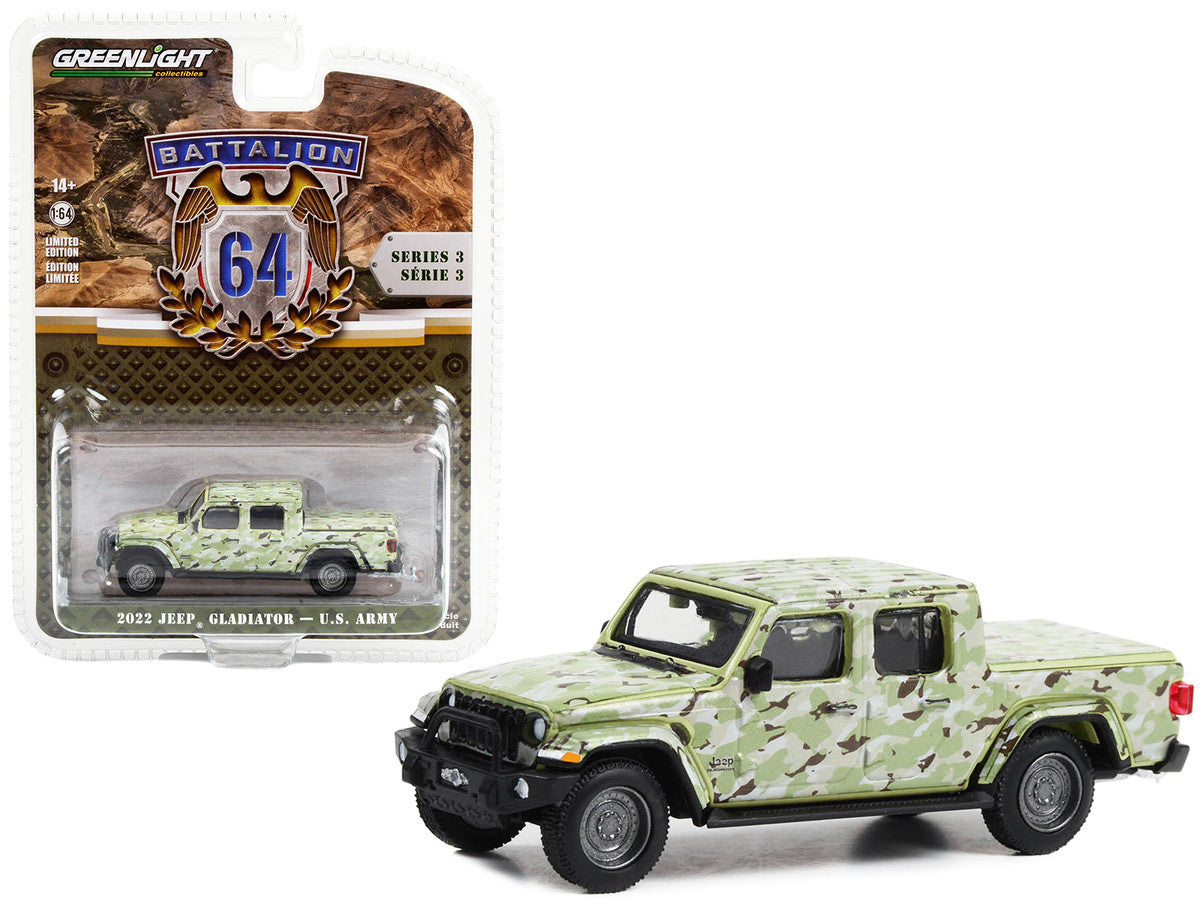 2022 Jeep Gladiator Pickup Truck "U.S. Army" Military-Spec Camouflage "Battalion 64" Series 3 1/64 Diecast Model Car by Greenlight Greenlight