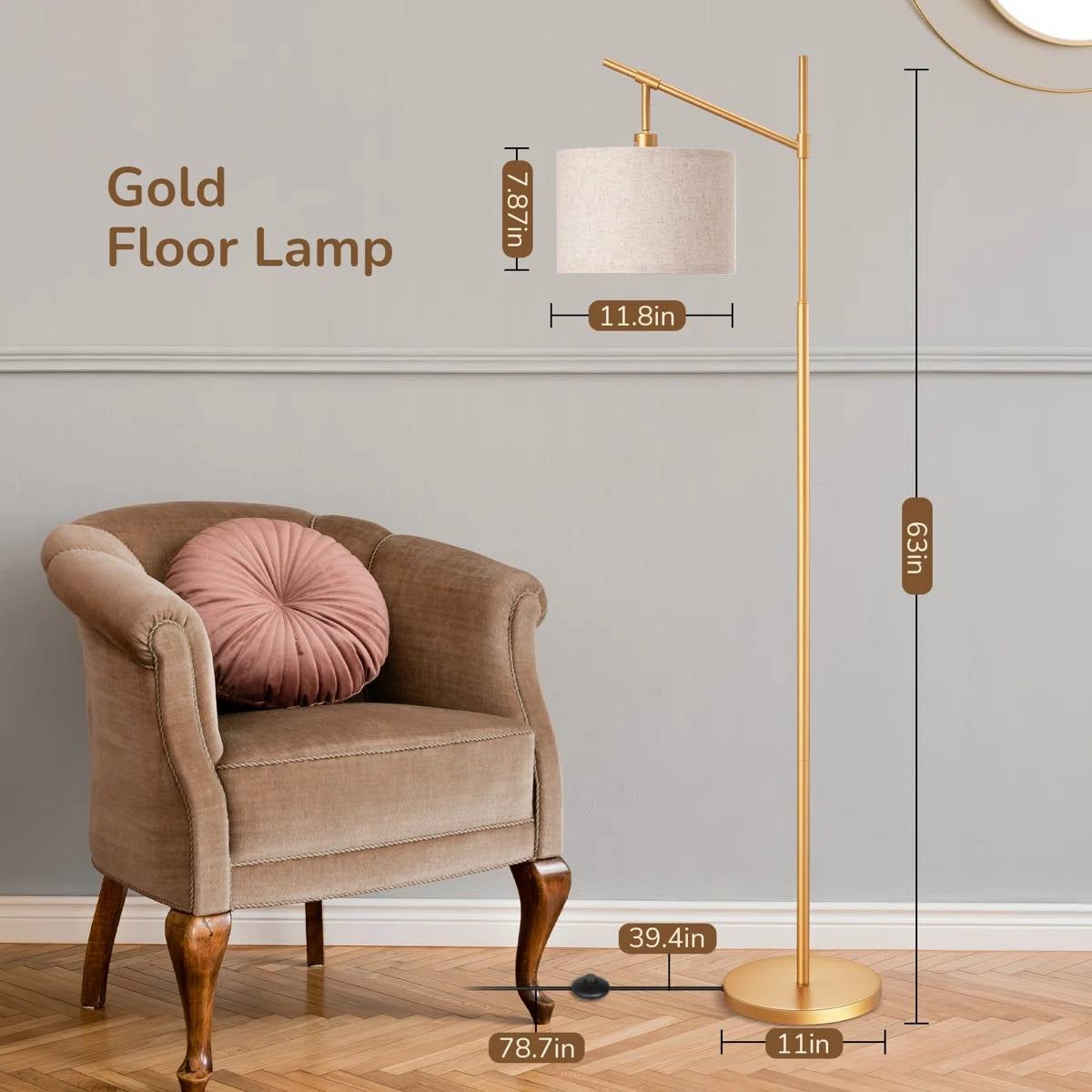 63-inch Gold Modern Arc Floor Lamp with Beige Linen Drum Shade-2