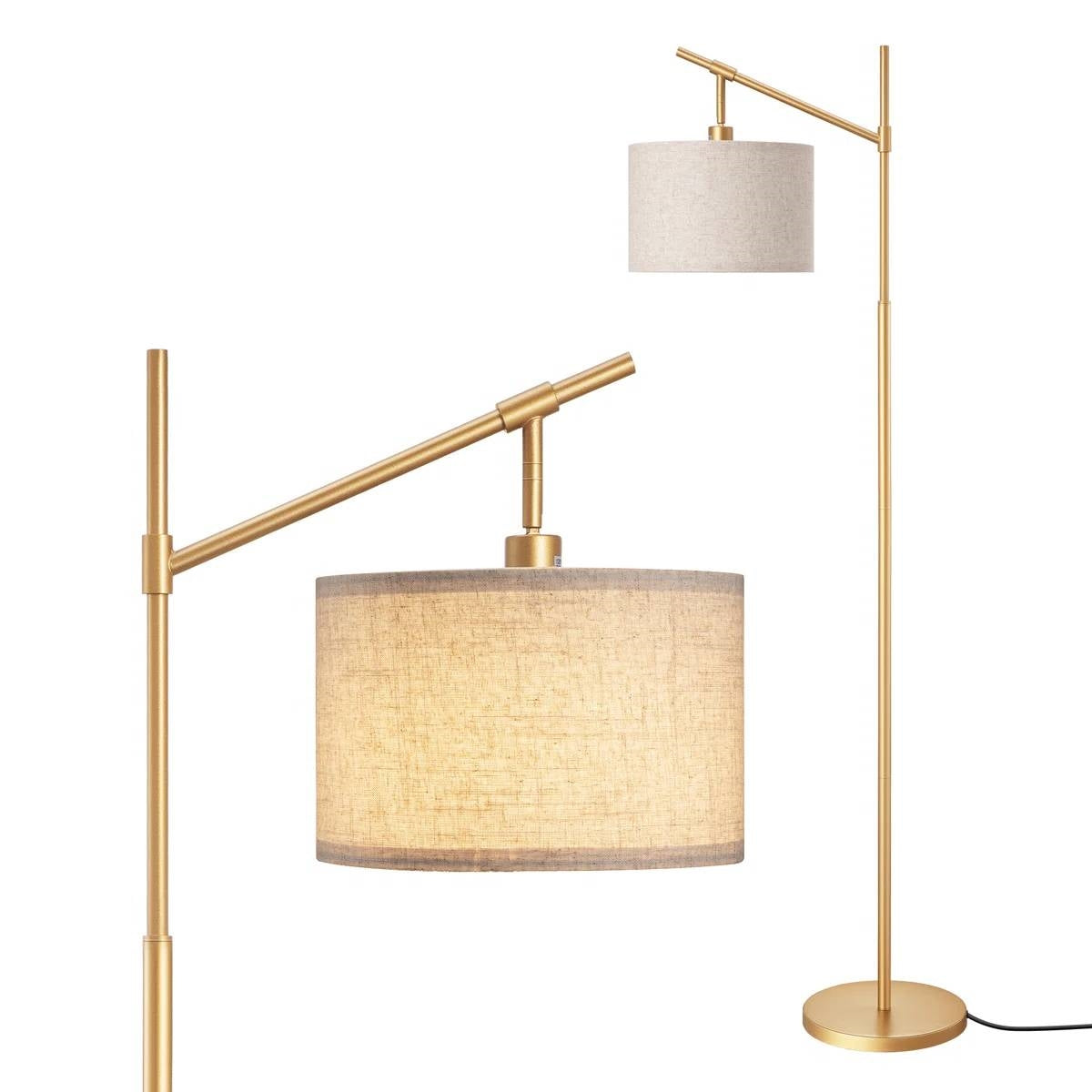 63-inch Gold Modern Arc Floor Lamp with Beige Linen Drum Shade-4