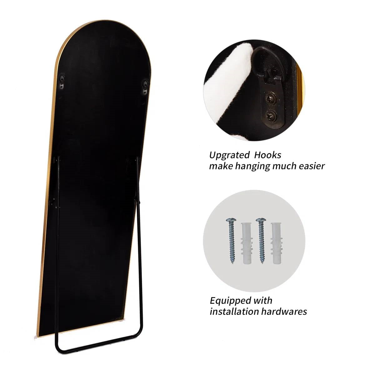 Gold 58-inch Full Length Arched Floor Mirror with Stand and Wall Hanging Screws FastFurnishings