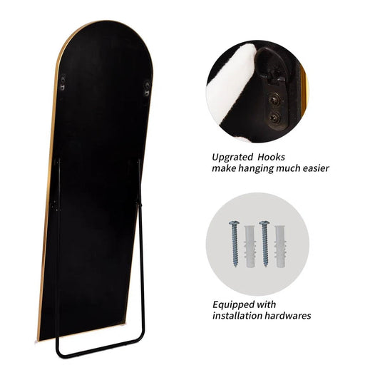 Gold 58-inch Full Length Arched Floor Mirror with Stand and Wall Hanging Screws FastFurnishings