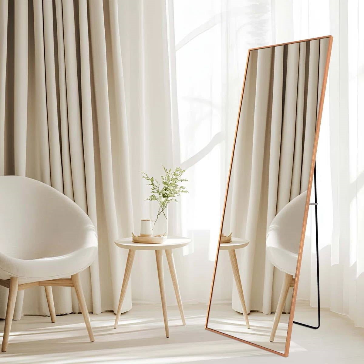 Set of 2 - Gold 65-inch Full Length Freestanding Floor Mirror with Stand-1