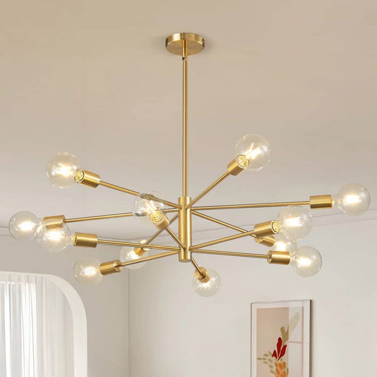 Gold 33-inch Modern 12-Light Dimmable Sputnik Chandelier Lamp-1