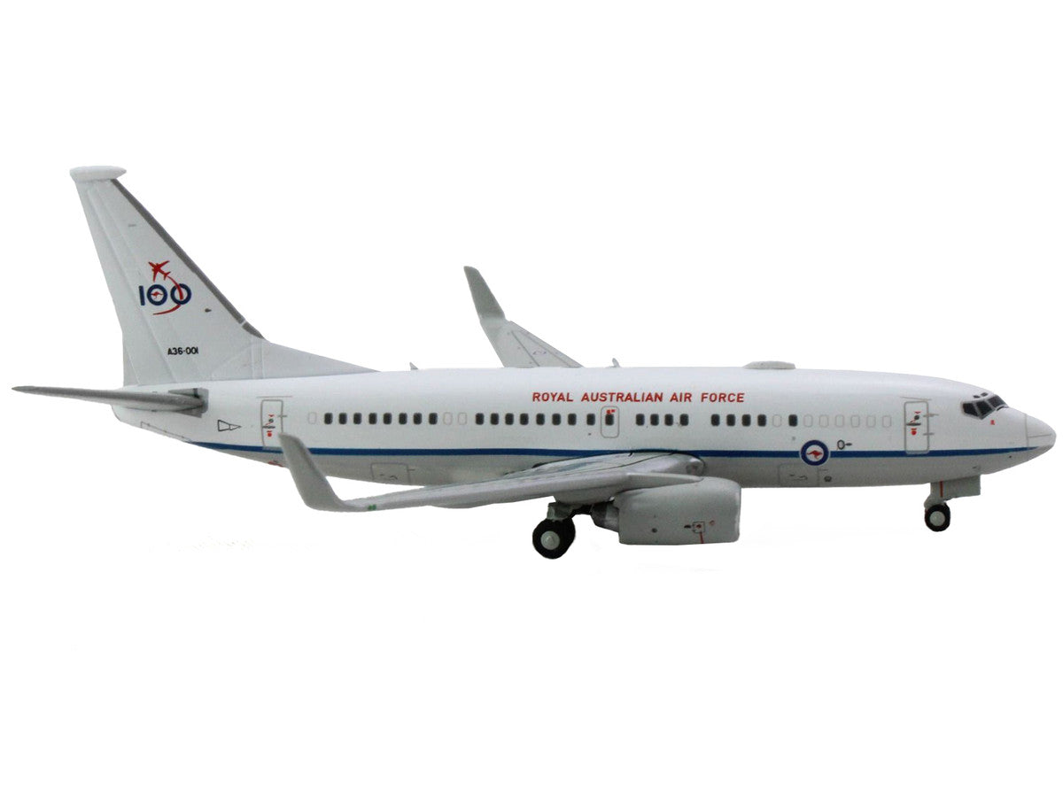 Boeing 737-700 Aircraft "Royal Australian Air Force 100th Anniversary" (A36-001) White with Blue Stripes "Gemini Macs" Series 1/400 Diecast Model Airplane by GeminiJets GeminiJets
