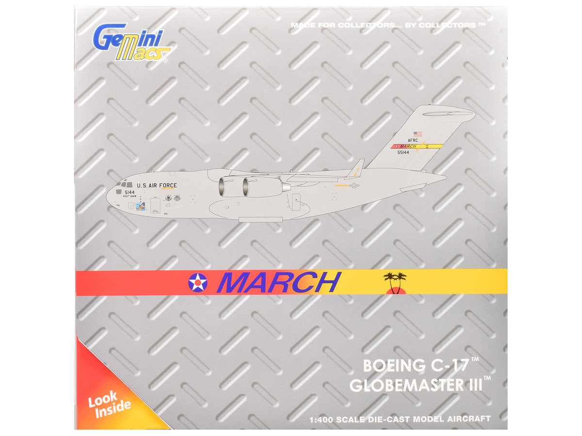 McDonnell Douglas C-17 Globemaster III Transport Aircraft "452nd AMW March ARB" United States Air Force "Gemini Macs" Series 1/400 Diecast Model Airplane by GeminiJets GeminiJets