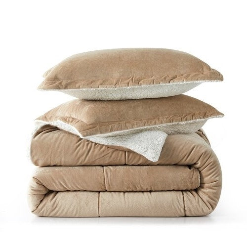 Queen Plush Microfiber Reversible Comforter Set in Gold-3