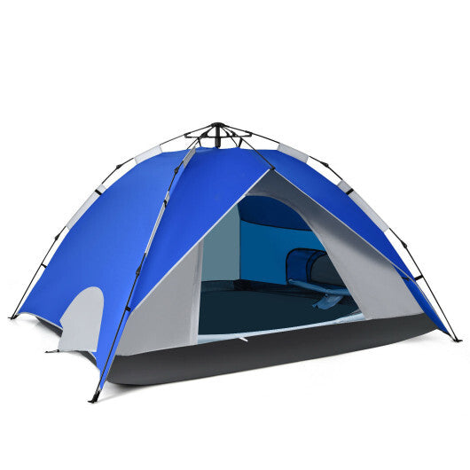 2-in-1 4 Person Instant Pop-up Waterproof Camping Tent-Blue