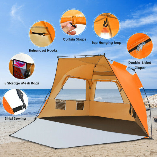 3-4 Person Easy Pop Up Beach Tent UPF 50+ Portable Sun Shelter-Orange W2B