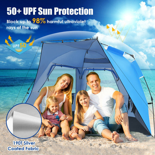 3-4 Person Easy Pop Up Beach Tent UPF 50+ Portable Sun Shelter-Orange W2B