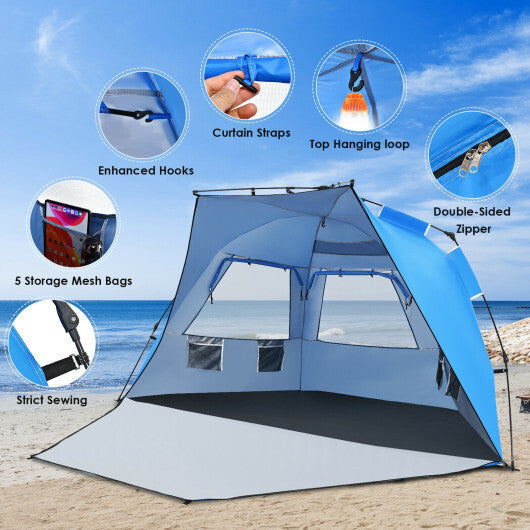 3-4 Person Easy Pop Up Beach Tent UPF 50+ Portable Sun Shelter-Orange W2B